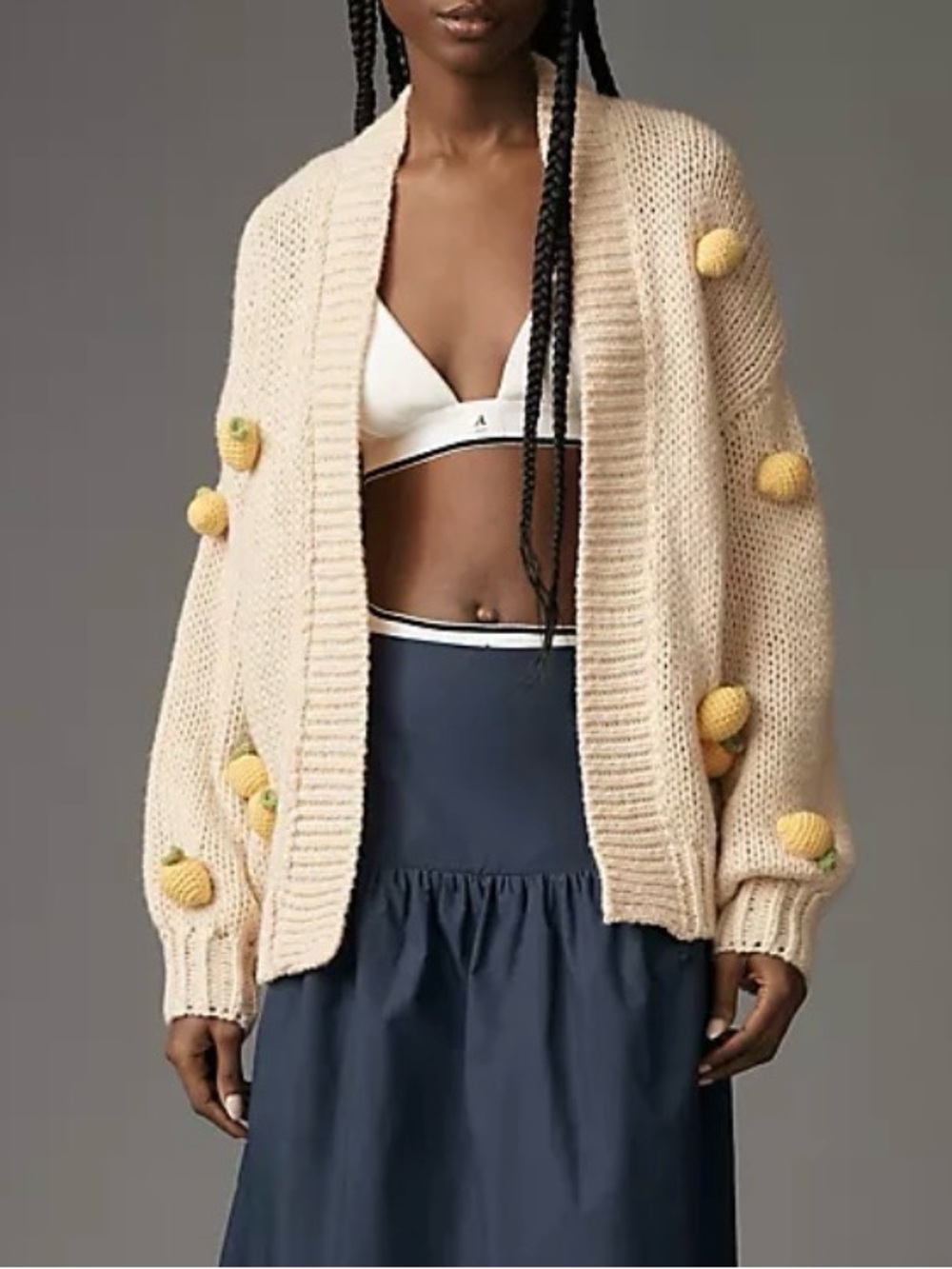 Anthropologie Maeve Susannah Lemon Cardigan One Size 3D Knit Fruit Sweater